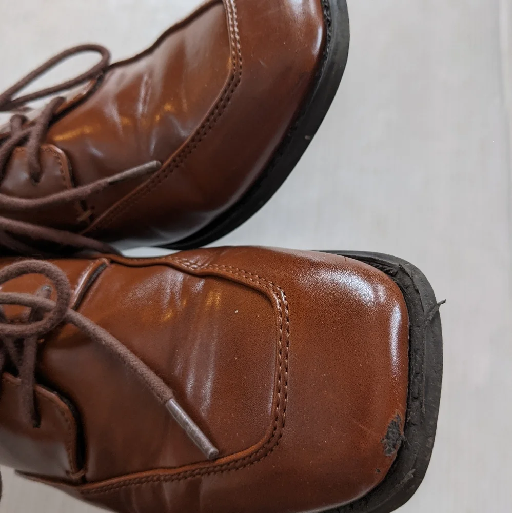 SONOMA boys dark tan faux leather lace-up dress shoes